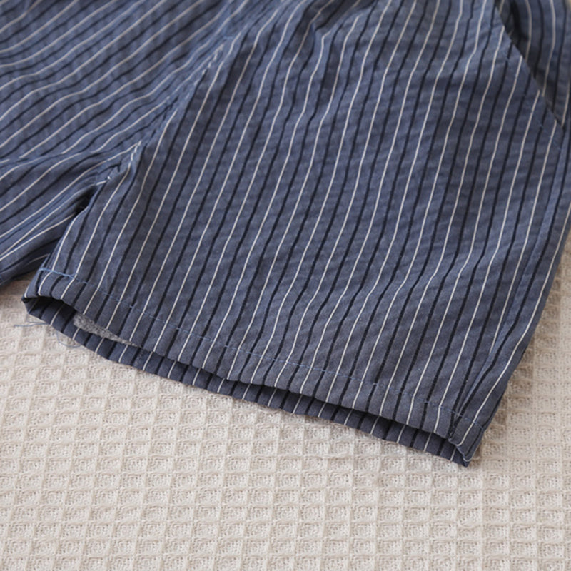 Boys Blue Striped Shorts with Short Sleeves T-shirt with attached Waistcoat Set Sets