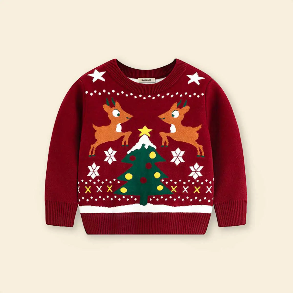 Girls Dark Red Sweater With Self-Design Christmas Themed Patterns Sweaters & Cardigans