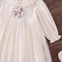 Girls Off White Bunny Embroidered Puff Sleeve A-line Dress Casual Dresses