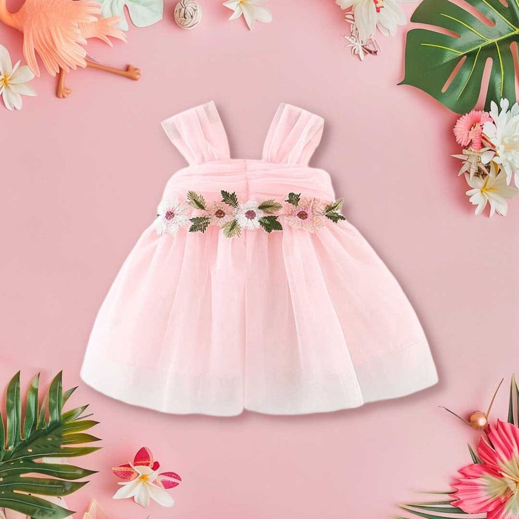 Girls Embroidered Tulle Sleeveless Baby Dress Casual Dresses Pink 1-2 Y 