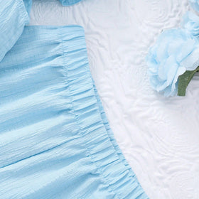 Girls Sky Blue Bow Applique Peplum Top & Pants Co-ord Sets Sets