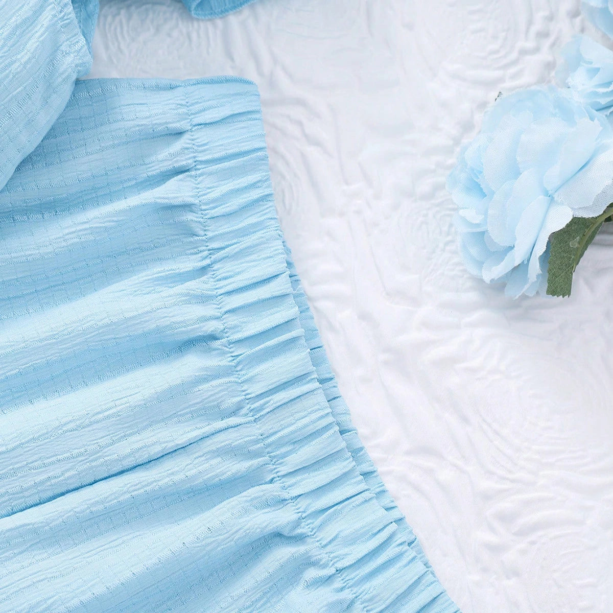 Girls Sky Blue Bow Applique Peplum Top & Pants Co-ord Sets Sets