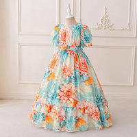 Girls Multicolor Floral Maxi Dress With Puff Sleeves Casual Dresses
