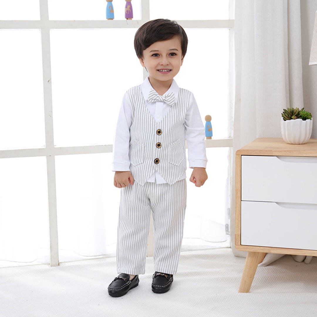 Boys Long Sleeve Jacket Mock Shirt With Trousers Set 2 pc. Sets White 1-2 Y 