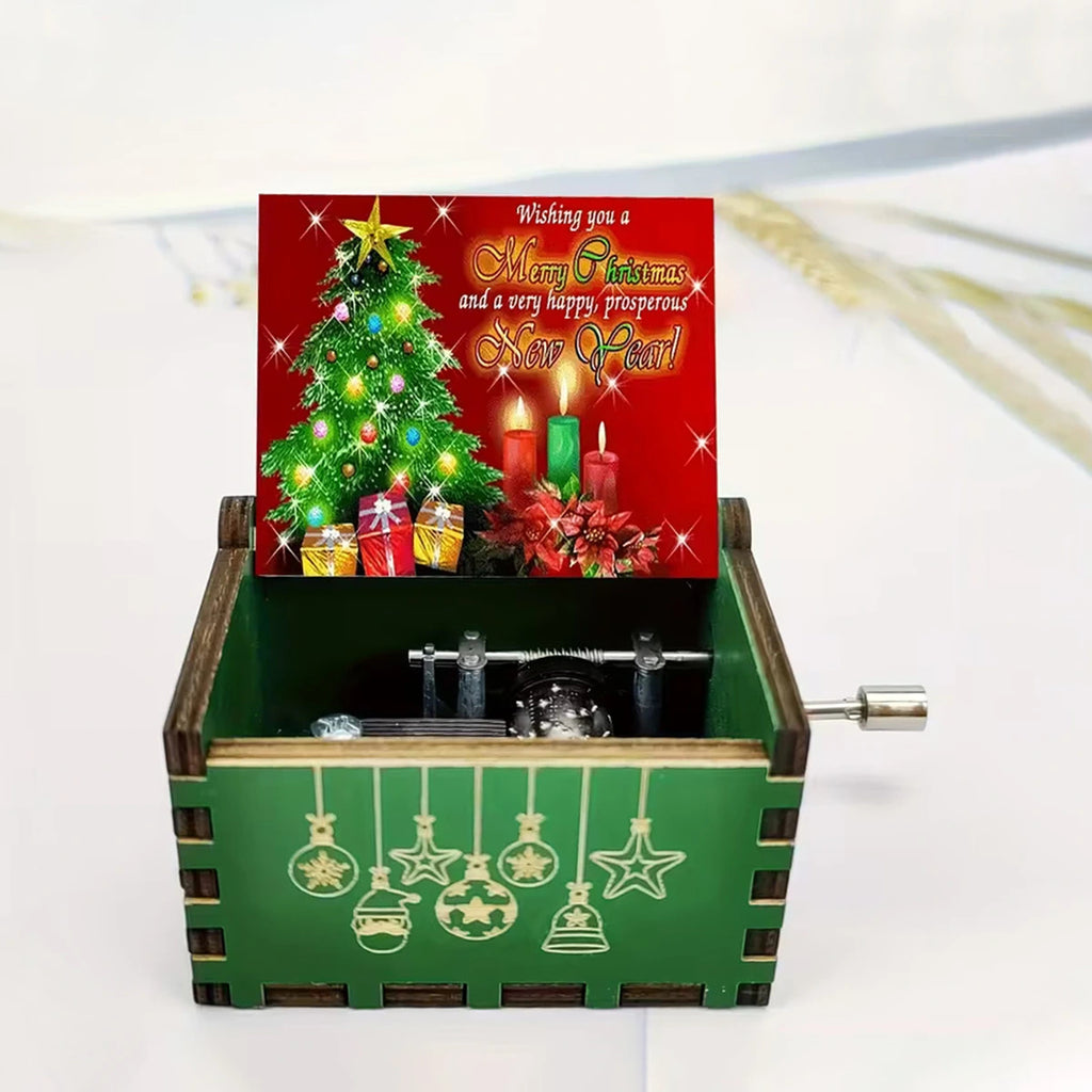 Kids Green Wooden Hand-Crank Christmas Music Box Trending Accessories
