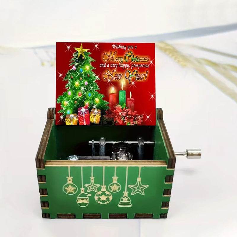 Kids Green Wooden Hand-Crank Christmas Music Box Trending Accessories