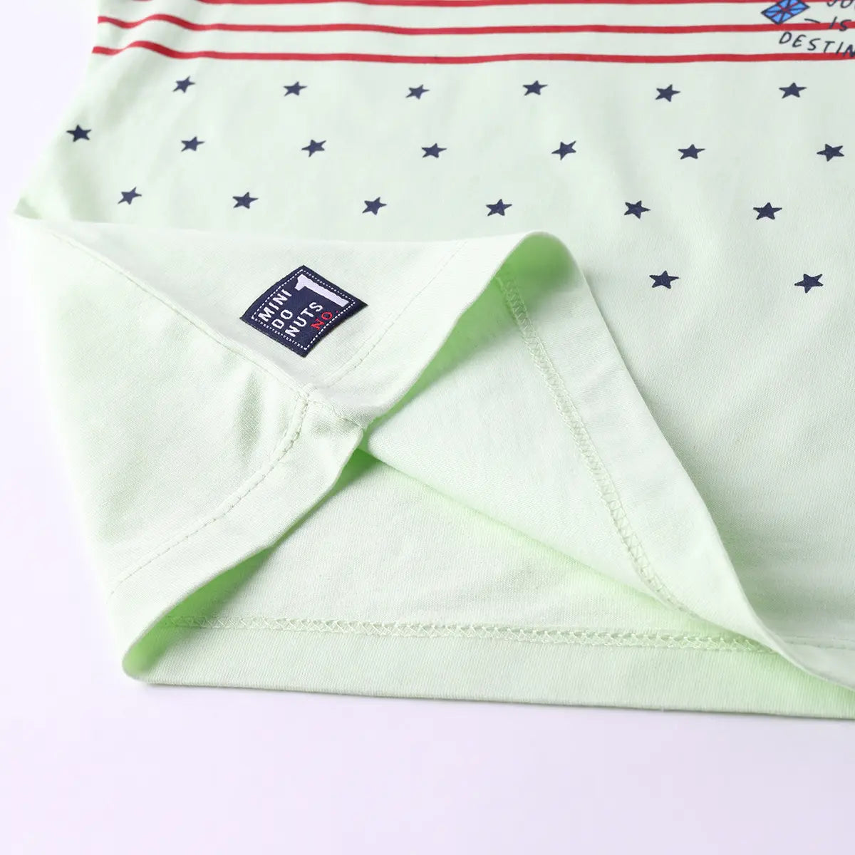 Boys Light Green Star Graphic Short Sleeve T-Shirt With Checked Shorts Sets Sets