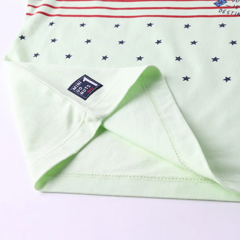 Boys Light Green Star Graphic Short Sleeve T-Shirt With Checked Shorts Sets Sets