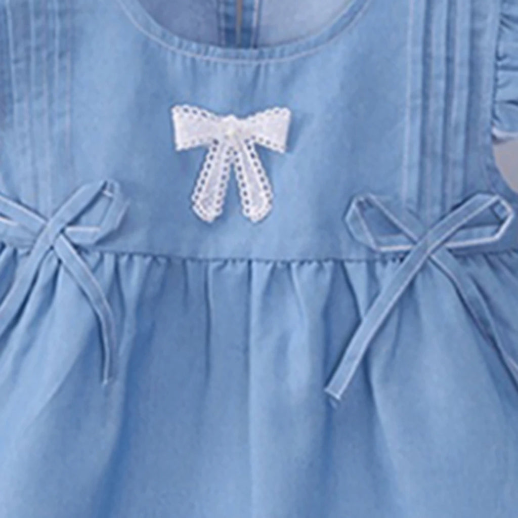 Girls Light Blue Denim Bow Applique Top & Shorts Co-ord Sets Sets