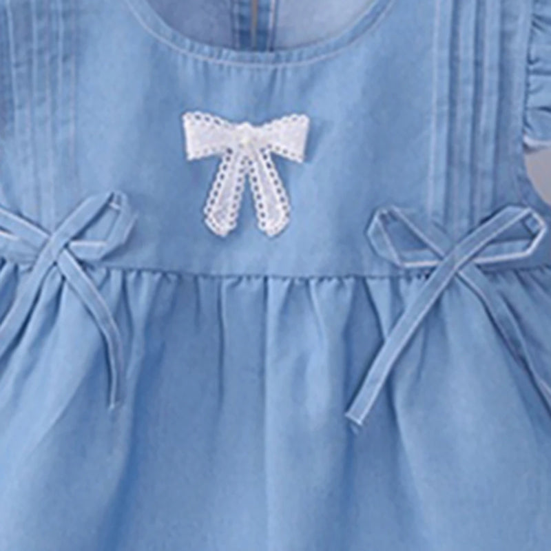 Girls Light Blue Denim Bow Applique Top & Shorts Co-ord Sets Sets