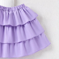 Girls White Textured Short Sleeve Top With Skirt Sets 2 pc. Sets
