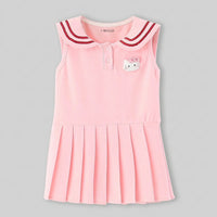 Girls Pink Hello Kitty Sailor Collar Pleated Dress Casual Dresses