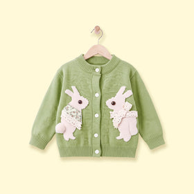 Girls Sage Green Bunny Applique Long Sleeve Cardigan Sweaters & Cardigans Green 1-2 Y