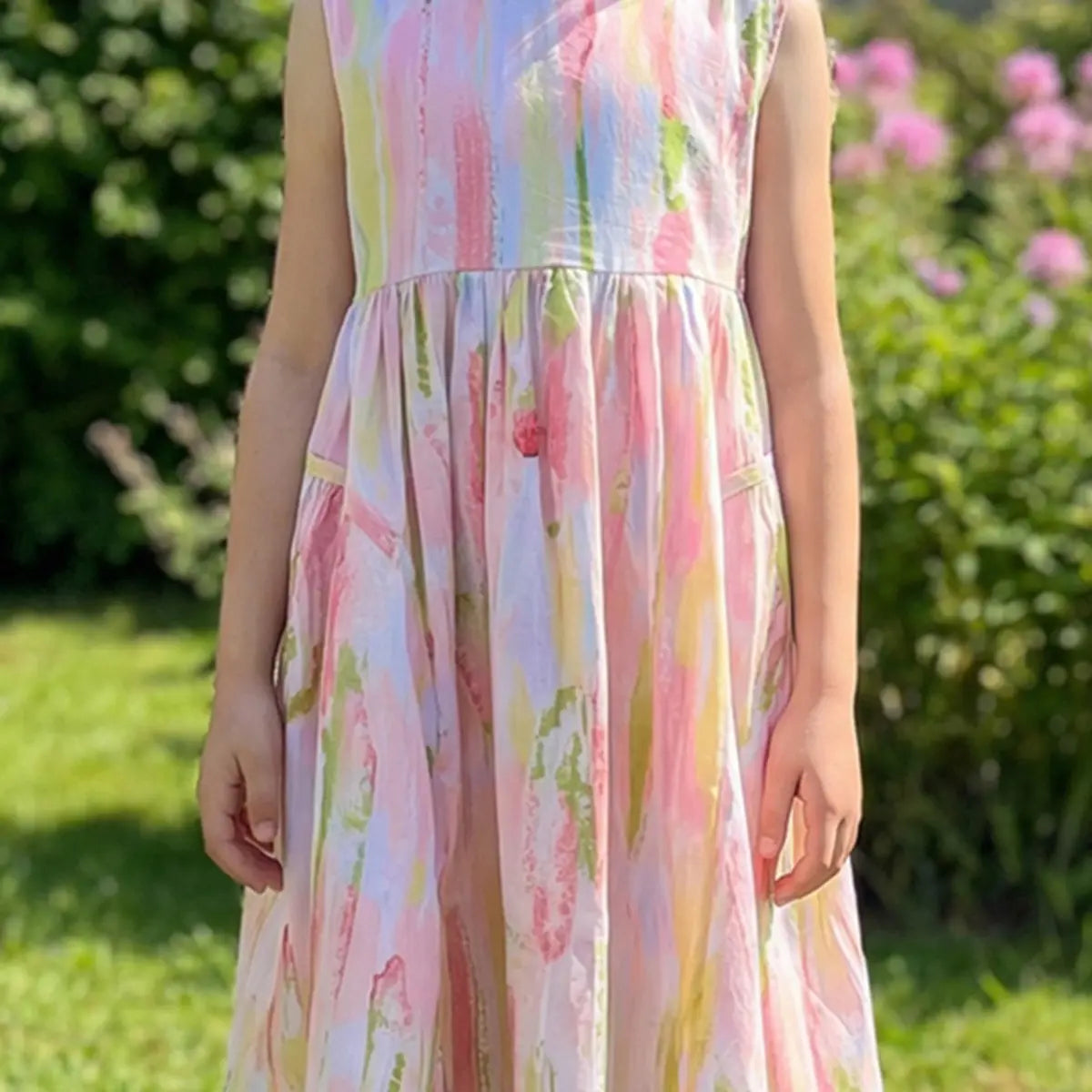Girls Pink Abstract Print Sleeveless Fit & Flare Dress Casual Dresses