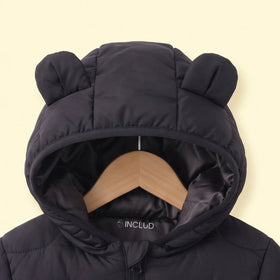 Boys Black Bear Ear On Hood Quilted Zip-up Jacket Coats & Jackets