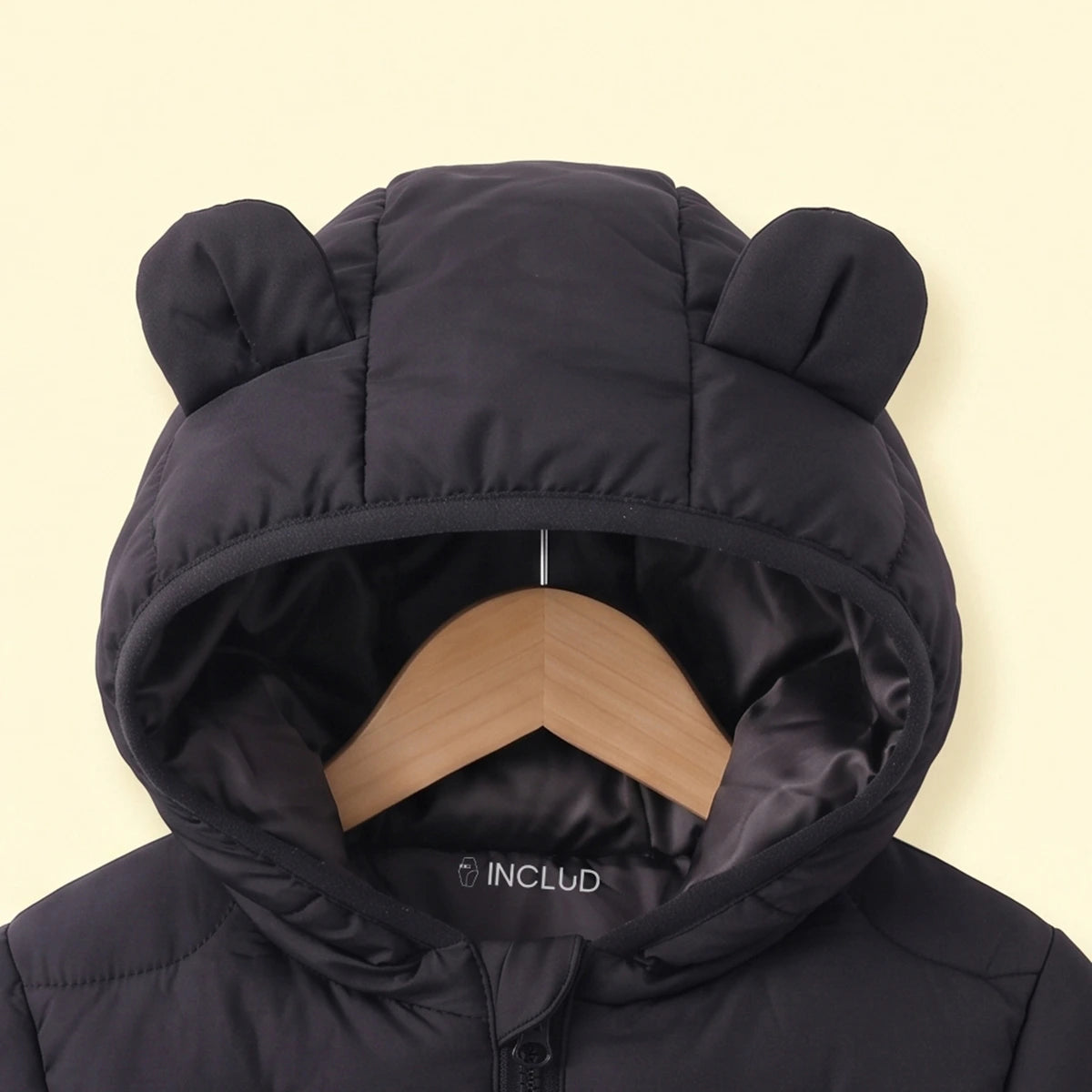 Boys Black Bear Ear On Hood Quilted Zip-up Jacket Coats & Jackets