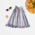 Girls Blue Striped Sleeveless Ruffled A-line Dress Casual Dresses Blue 1-2 Y