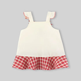 Girls Off White Strawberry Embroidered Sleeveless A-line Dress Casual Dresses