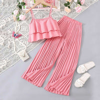 Girls Sleeveless Crop Top With Straight Fit Pants Sets 2 pc. Sets Pink 8-9 Y 