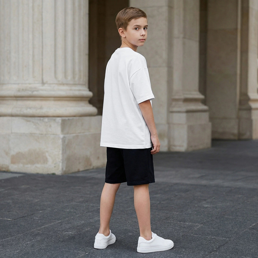 Boys White Typographic Print Oversized T-Shirt With Shorts Set Sets