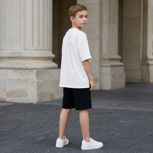 Boys White Typographic Print Oversized T-Shirt With Shorts Set Sets