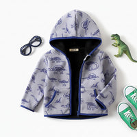 Boys Light Grey Dinosaur Printed Fleece Hooded Zip-up Jacket Coats & Jackets Light Grey 1-2 Y