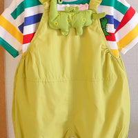 Boys Short Sleeve T-Shirt With Lime Green Dinosaur Applique Dungaree Sets 2 pc. Sets