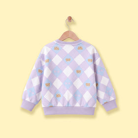 Girls Lavender Diamond Jacquard Long Sleeve Cardigan Sweaters & Cardigans