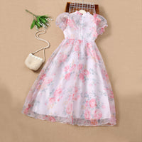 Girls Pink Floral Printed Semi-Casual Dress Casual Dresses