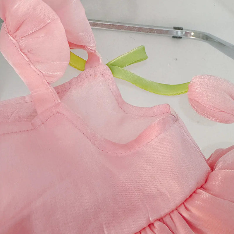 Girls Light Pink Sleeveless Balloon Dress with 3D Tulip Flower Casual Dresses