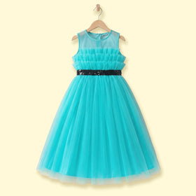 Girls Sea Green Ruffled Sleeveless Fit & Flare Party Dress Party Dresses Sea Green 1-2 Y