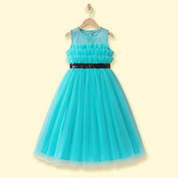 Girls Sea Green Ruffled Sleeveless Fit & Flare Party Dress Party Dresses Sea Green 1-2 Y