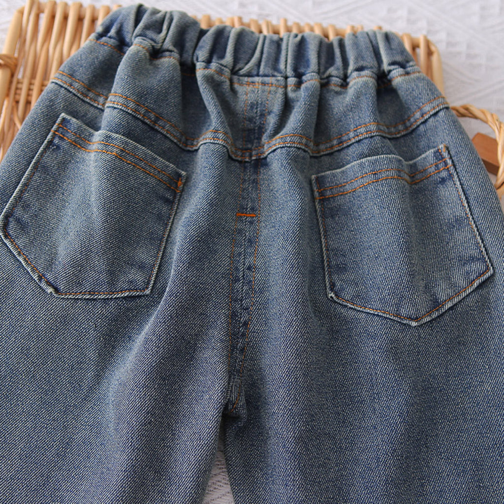Boys Blue Checked Shirt With T-Shirt & Denim Pants Set Sets