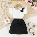 Girls Black Bow Applique Top With Elasticated Skirt Sets 2 pc. Sets Black 2-3 Y