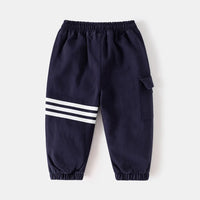 Boys Navy Blue Three Stripes Print Cargo Pants Pants
