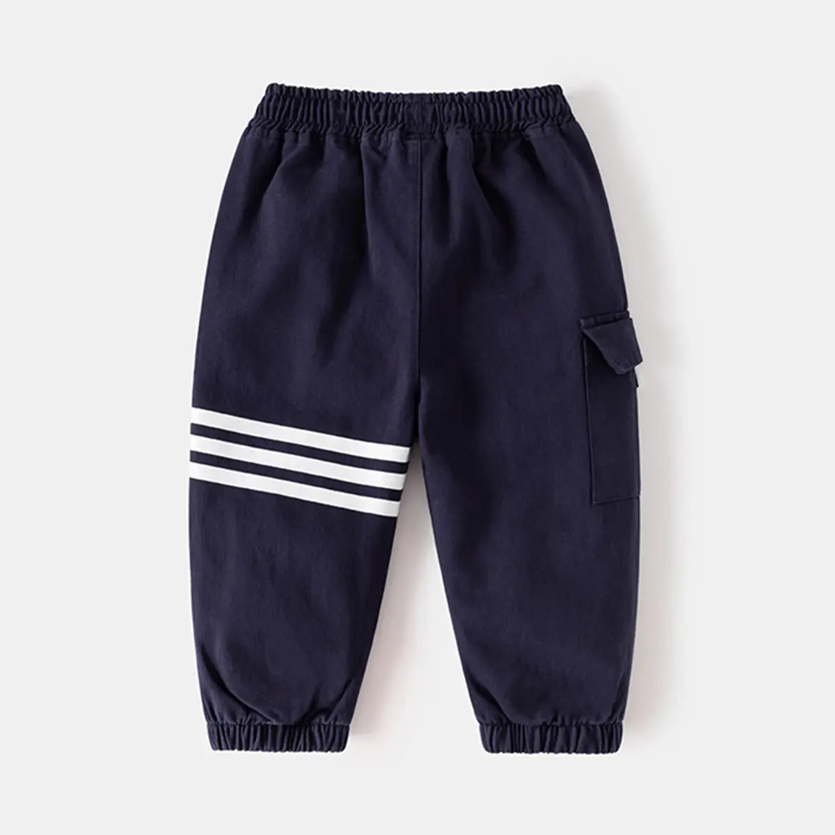 Boys Navy Blue Three Stripes Print Cargo Pants Pants