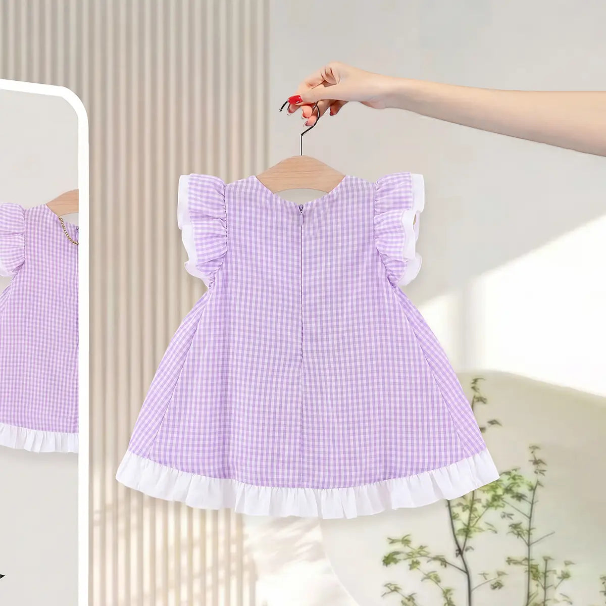Girls Lavender Checked Short Sleeve Fit & Flare Dress Casual Dresses