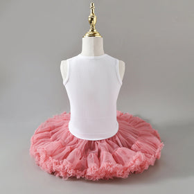 Girls Flower Applique Top With Peach Tiered Tulle Skirts Set Sets