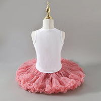 Girls Flower Applique Top With Peach Tiered Tulle Skirts Set Sets