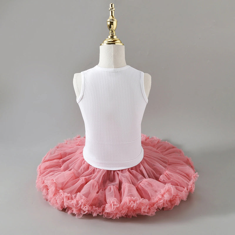 Girls Flower Applique Top With Peach Tiered Tulle Skirts Set Sets