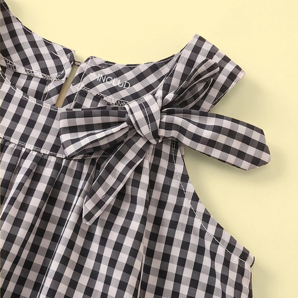 Girls Black Checked Sleeveless Top With Skirt Sets 2 pc. Sets