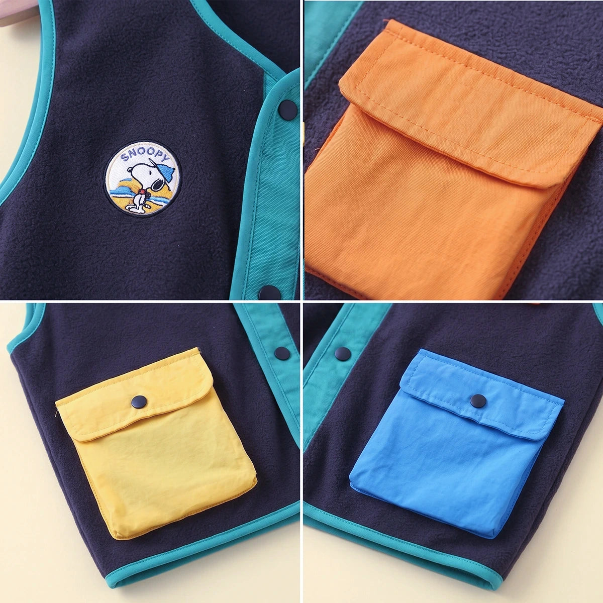 Boys Navy Blue Colorblocked Sleeveless Jacket Coats & Jackets