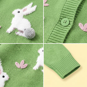 Girls Green Jacquard Long Sleeve Cardigan Sweaters & Cardigans