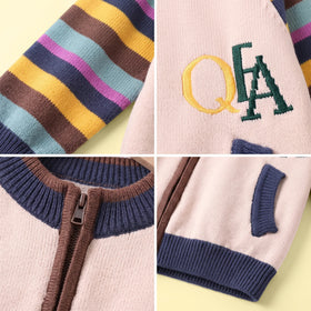 Girls Multicolour Striped Raglan Sleeve Cardigan Sweaters & Cardigans