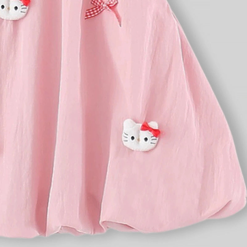 Girls Pink Cat Applique Sleeveless A-Line Dress Casual Dresses