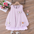 Girls Purple Bow Applique Balloon Dress Casual Dresses Purple 1-2 Y
