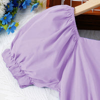 Girls Purple Short Sleeve Fit & Flare Square Neck Dress Casual Dresses