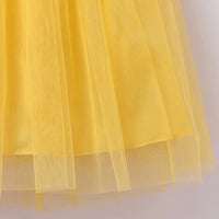 Girls yellow sleeveless party gown with floral applique and tulle