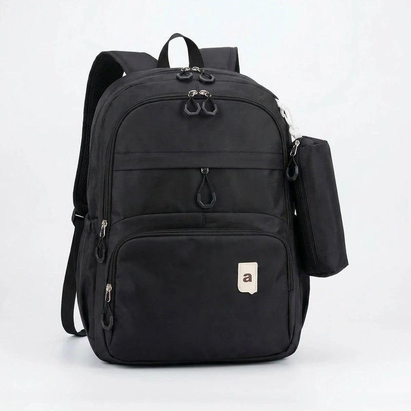 Kids Black Multi-Compartment School Backpack with Side Pouch Trending Accessories Black Onesize