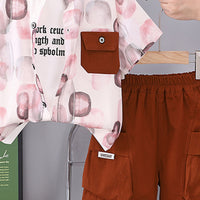 Boys Contrast Front Pocket Printed Shirt With Brown Shorts Set 2 pc. Sets